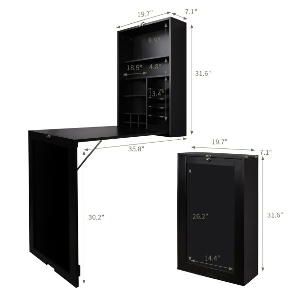 Utopia Alley SH0002CH201 Collapsible Fold Down Desk Table with Storage Cabinet & Shelves - Wall Mounted Desk Furniture with Chalkboard Wall - Computer Desk With Storage for Small Spaces - Espresso Chocolate on Sale - Image 5