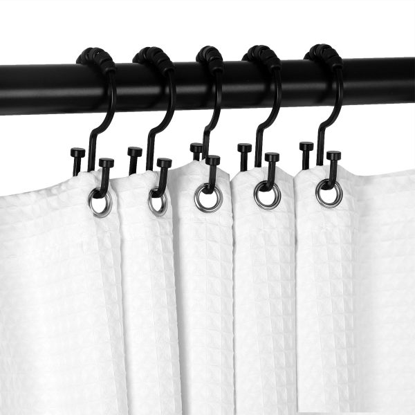Utopia Alley HK1BK Shower Hooks - Double Shower Curtain Rings for Bathroom - Rust Resistant Shower Curtain Hooks for Shower Curtain or Liner - Flat Double Shower Curtain Hooks - Set of 12, Matte Black Hot on Sale