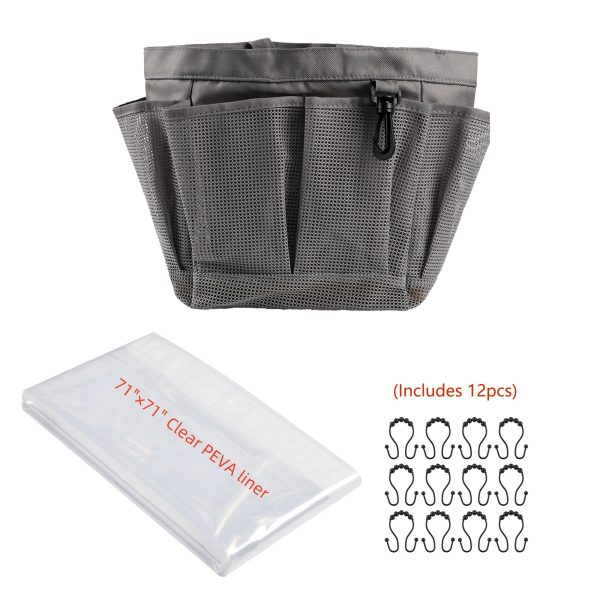 Utopia Alley CC9XX Mesh Portable Shower Caddy - Quick Dry Shower Tote Bag, Bathroom Organizer Bag with a Large Main Storage Area and 6 Large Pockets - Includes Shower Liner and Shower Hooks - Gray Online Sale