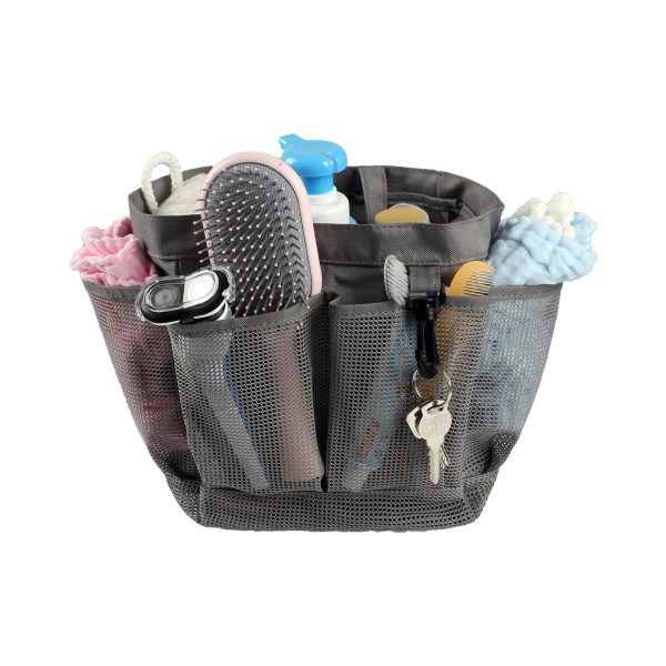 Utopia Alley CC9XX Mesh Portable Shower Caddy - Quick Dry Shower Tote Bag, Bathroom Organizer Bag with a Large Main Storage Area and 6 Large Pockets - Includes Shower Liner and Shower Hooks - Gray Online Sale - Image 3