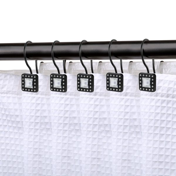 Utopia Alley HK22XX Shower Hooks - Double Shower Curtain Rings for Bathroom - Rust Resistant Shower Curtain Hooks for Shower Curtain or Liner - Shower Curtain Rings with Crystal Design - Set of 12 Supply