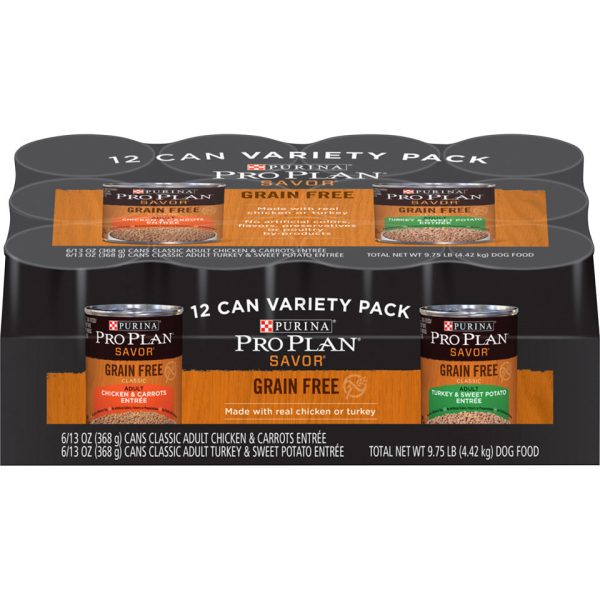 Purina Pro Plan Grain-Free Pate Savor Grain-Free Chicken & Turkey Entrees Wet Dog Food Variety Pack Cheap