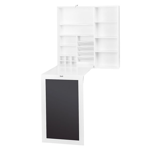 Utopia Alley SH0071PAWW011 Collapsible Fold Down Desk Table with Storage Cabinet & Shelves - Wall Mounted Desk Furniture with Chalkboard Wall - Computer Desk With Storage for Small Spaces - White Sale - Image 4