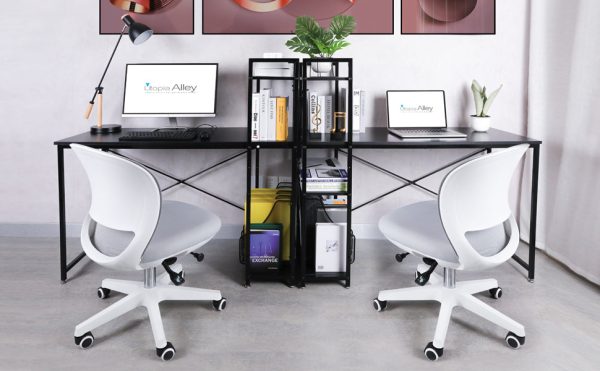 Utopia Alley SH73 74XX Computer Desk with Shelves - 47-inch Black Metal Desk with 4-Tier Storage Bookshelves - Functional Desk with Storage, Study Table Desk, Craft Desk, Student Desk, Corner Computer Desk, Black & Rustic Brown Cheap - Image 2
