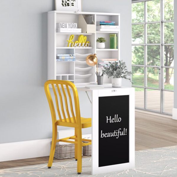 Utopia Alley SH0071PAWW011 Collapsible Fold Down Desk Table with Storage Cabinet & Shelves - Wall Mounted Desk Furniture with Chalkboard Wall - Computer Desk With Storage for Small Spaces - White Sale