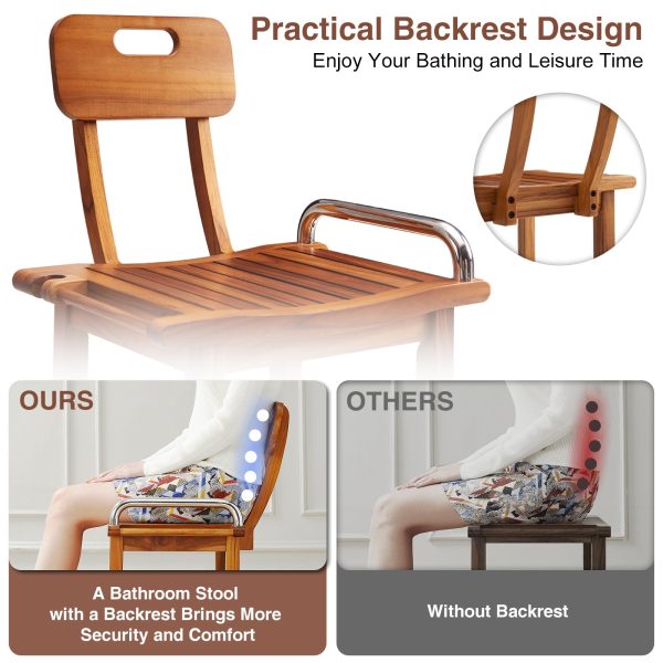 Utopia Alley SF07TK 19   Teak Shower Bench with Handle & Backrest, 2-Tier Teak Shower Stool for Shaving Legs, Wood Teak Shower Seat for Senior Elderly Waterproof Heavy Duty, Wood Shower Seat for Inside Shower Fashion - Image 4