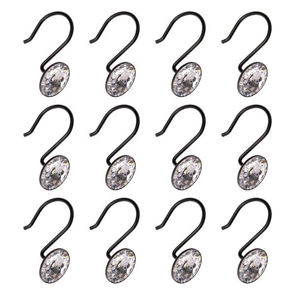 Utopia Alley HK23XX Shower Rings,  Shower Curtain Hooks for Bathroom, Rust Resistant Shower Curtain Hooks Rings,  Crystal Design, Set of 12, Black Chrome Oil Rubbed Bronze Brushed Nickel & Gold For Discount - Image 3