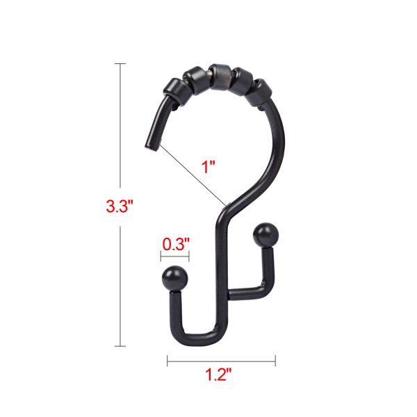 Utopia Alley HK3BK Shower Hooks - Double Shower Curtain Rings for Bathroom - Rust Resistant Shower Curtain Hooks for Shower Curtain or Liner -  Double Roller Shower Curtain Hooks - Set of 12, Matte Black Online now - Image 5