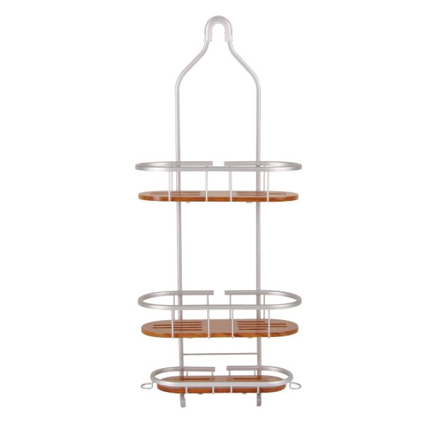 Utopia Alley SHC6XX Tia Rustproof Teak Overhead Shower Caddy with 3 Shelves - Decorative Shower Rack for Shampoo & Toiletries Storage, Hanging Shower Head Organizer for Bathroom Accessories & Guest Bathrooms - Black Finish & Satin Chrome Finish Online Sale - Image 4