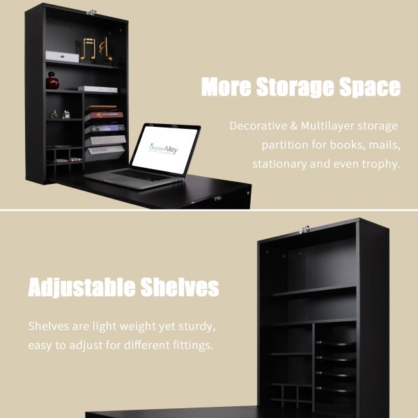 Utopia Alley SH0002CH201 Collapsible Fold Down Desk Table with Storage Cabinet & Shelves - Wall Mounted Desk Furniture with Chalkboard Wall - Computer Desk With Storage for Small Spaces - Espresso Chocolate on Sale - Image 3