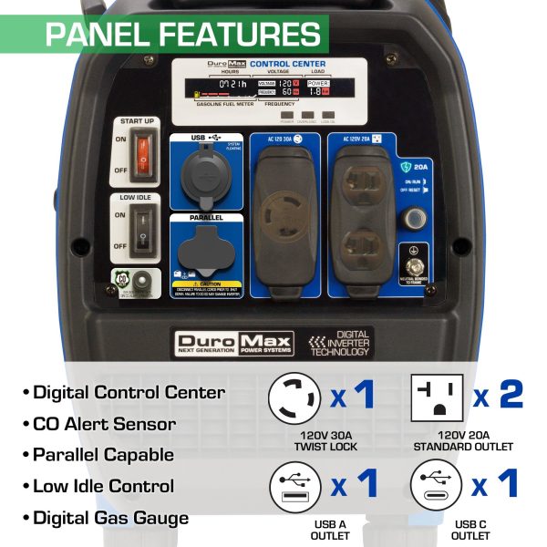 DuroMax XP2300IH 1800W 2300W 80cc CO Alert Dual Fuel Inverter Generator New For Sale - Image 4