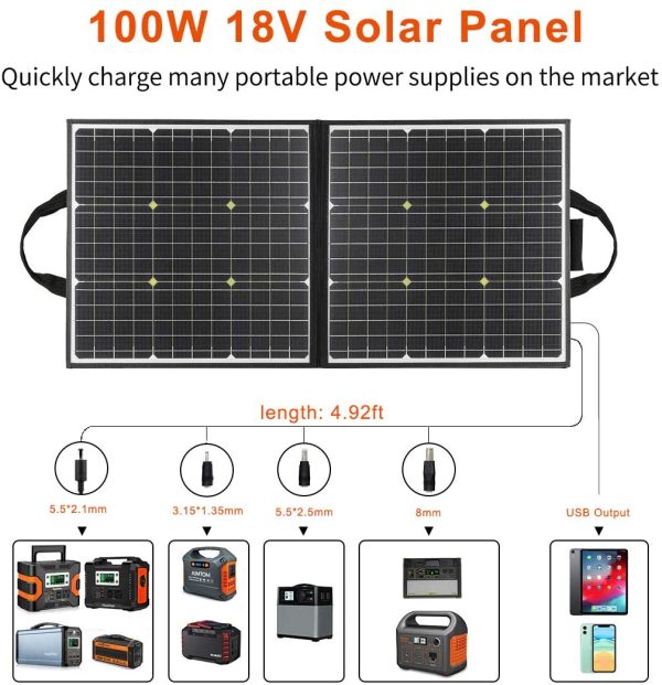 Flashfish 100W 18V Portable Foldable Solar Panel With 5V USB 18V DC Output Compatible With Portable Generators, Smartphones, Tablets And More New Hot on Sale - Image 2
